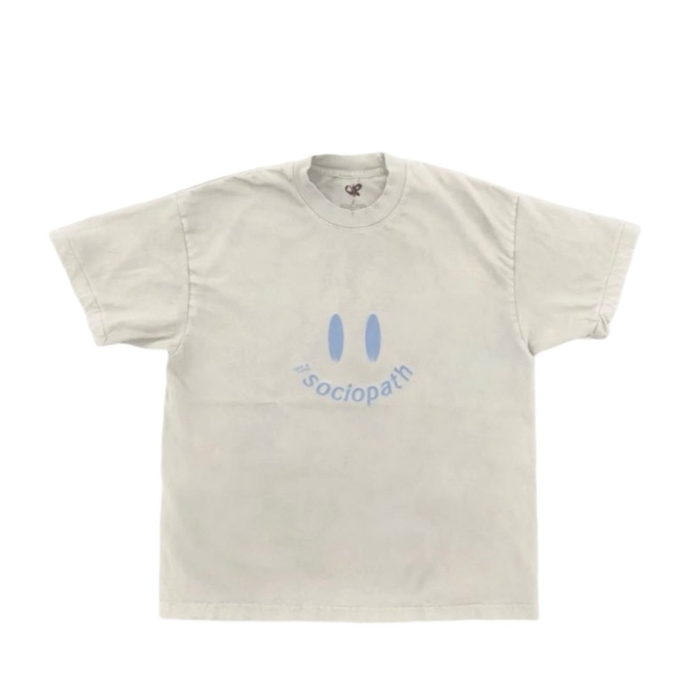 Sociopath Smile Graphic Tee - Light Beige with Blue Print